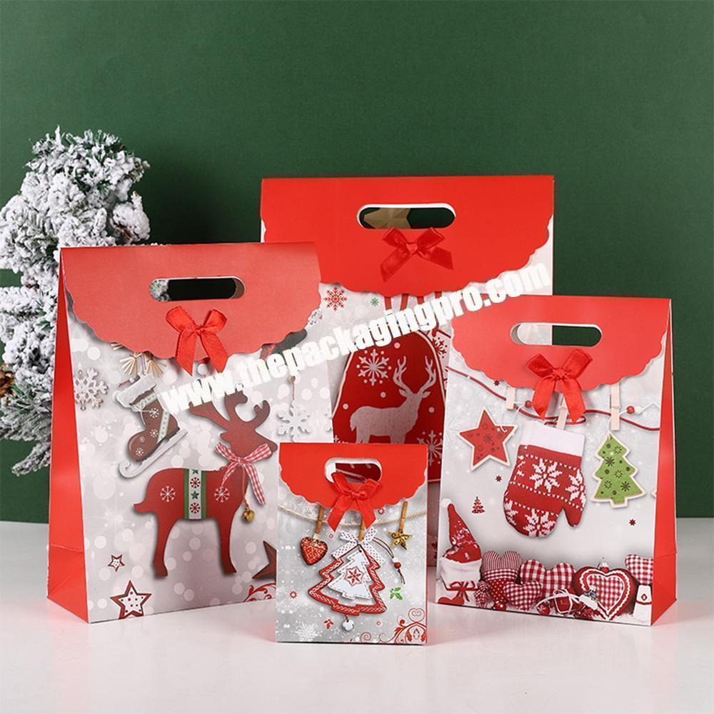 Custom Logo Paper Packaging Merry Christmas Candy Gift Present Box Favour Bag With Bow