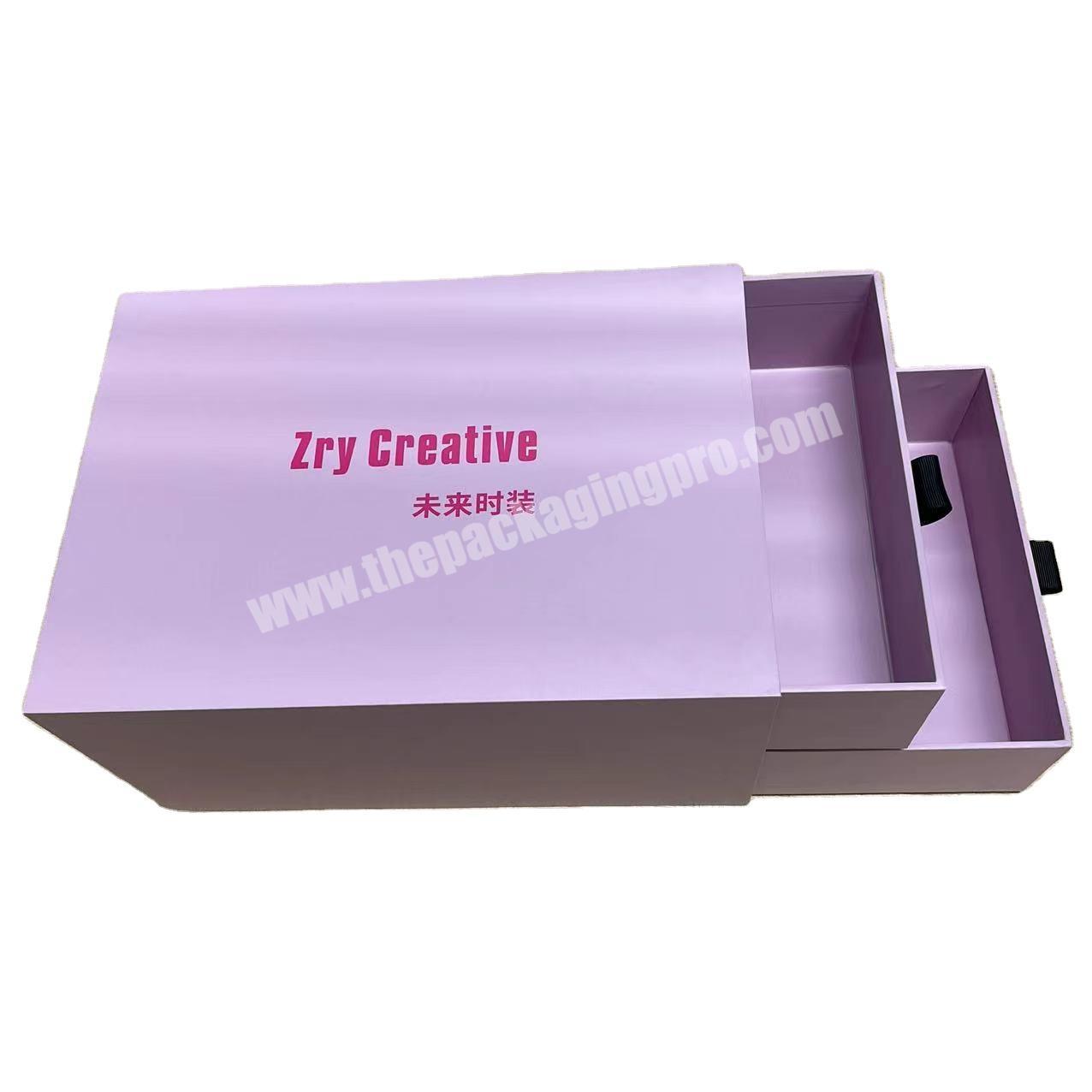 Custom Logo Pink Printing Hard Cardboard Luxury two layers Sliding Box With Ribbon Rope Gift Sleeve Drawer Box Packaging
