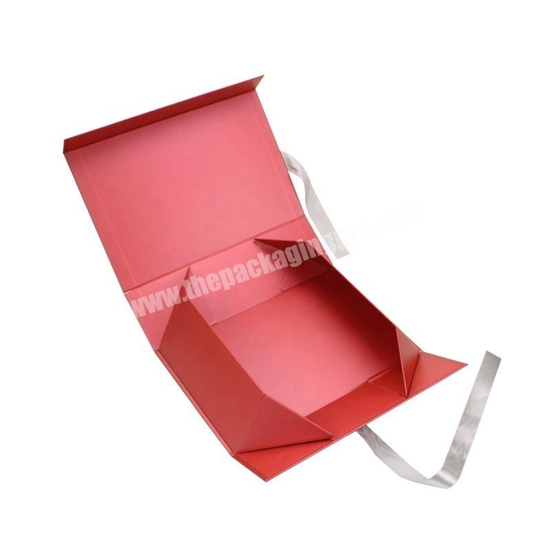 Custom Logo Pink Ribbon camping Folding Luxury Rigid Packaging Large Magnetic Hamper Foldable Storage Gift Boxes
