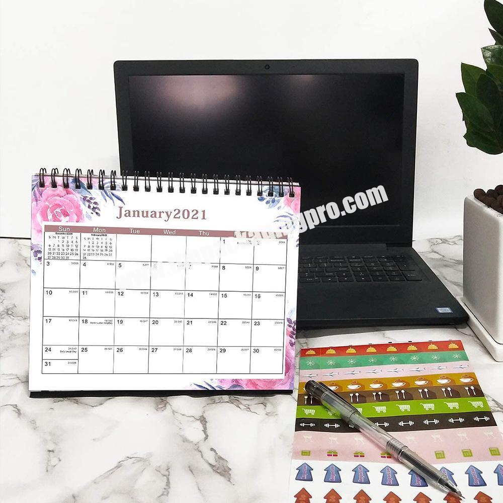 custom Custom Logo Printed 2020  Stand Up Table Desk Spiral Monthly Academic Calendar Planner 