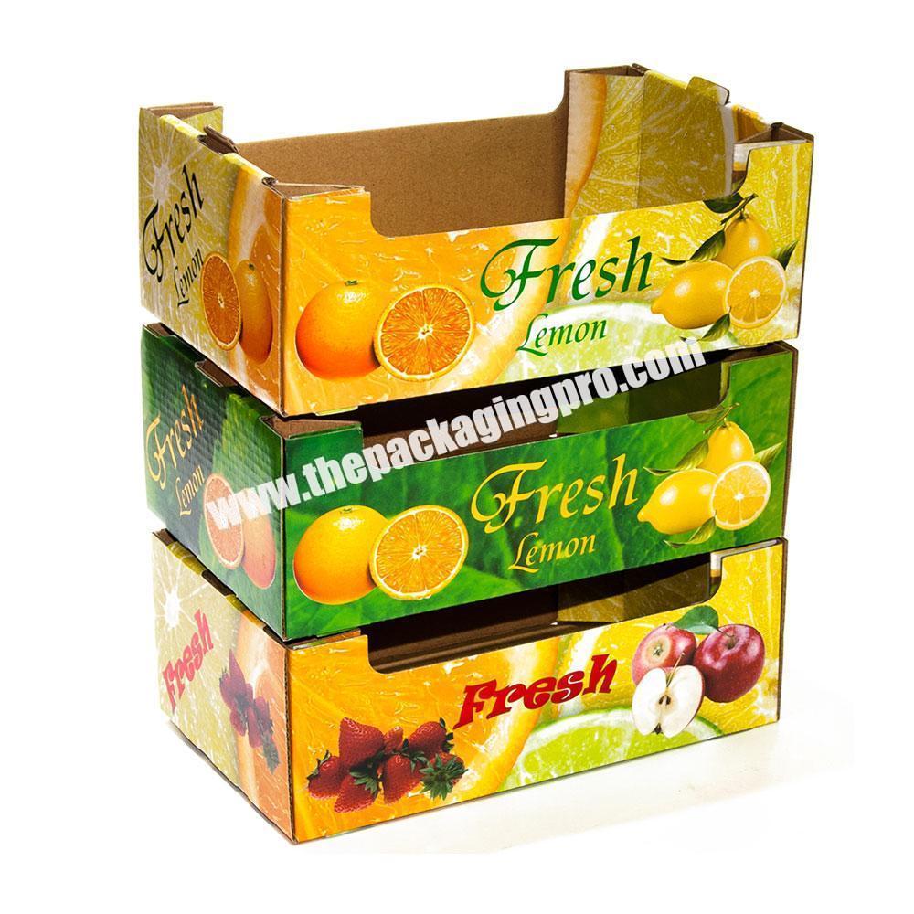 Custom Logo Printed Corrugated Cardboard Fruit Paper Packaging Tray Retail Box For Orange Lemon Grape