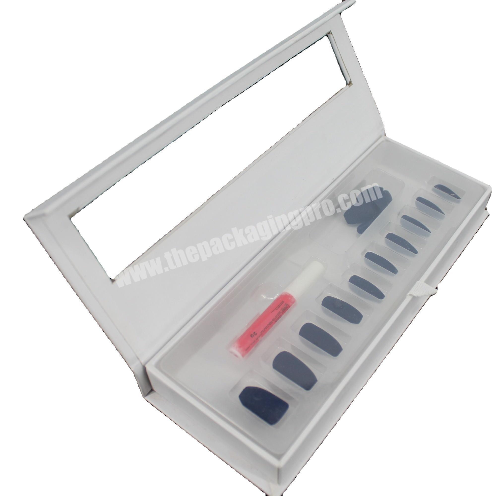 Custom Logo  Printed E-commerce Rigid Type Clear Window Cardboard Paper Luxury  Nail Packaging Magnetic Closure  Box