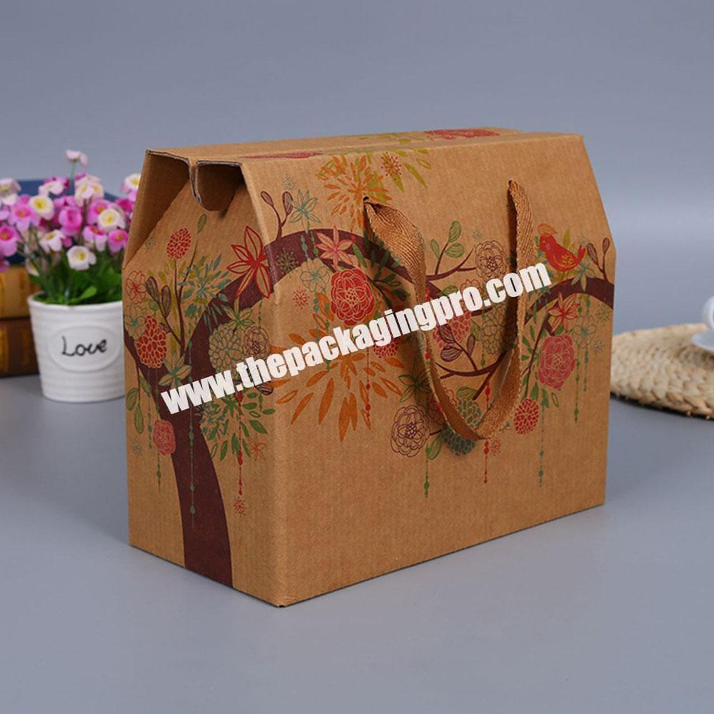 Custom Logo Printed Kraft Eco Corrugated Paper Packaging Carton Gable Carrier Gift Box With Handle