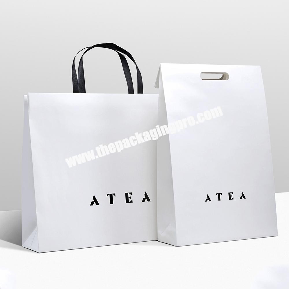 Custom Logo Printed Eco Friendly White Paper Shoes Apparel Packaging Gift Shopping Bag