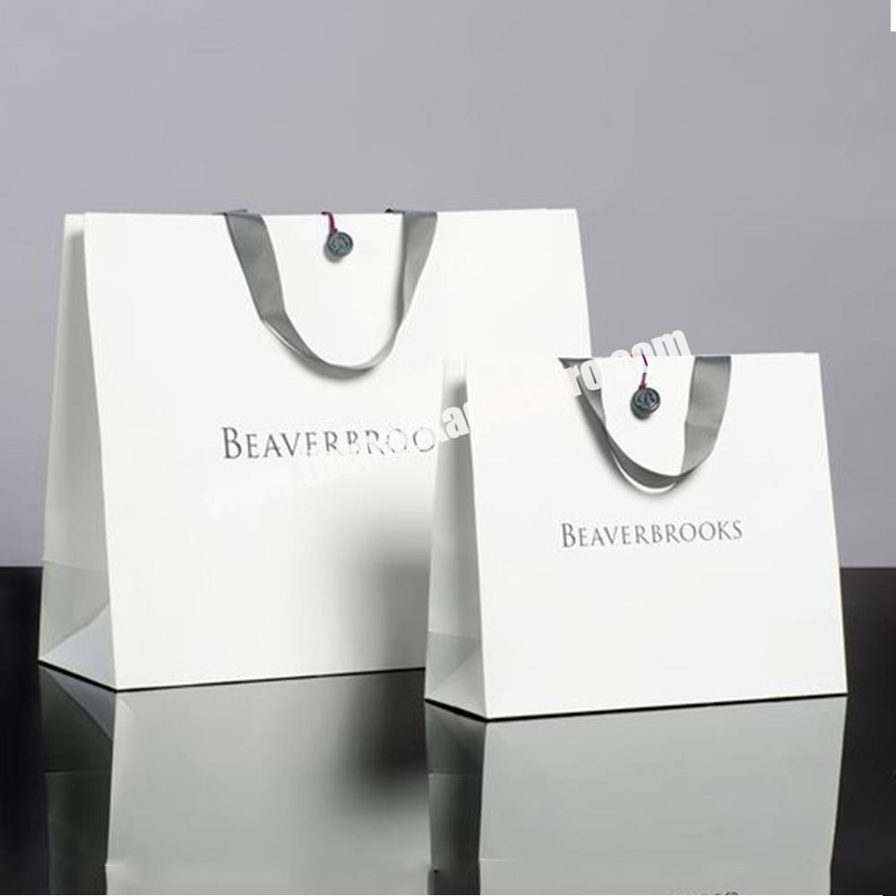 Custom Logo Printed Luxury High End White Paper Jewelry Clohing Packaging Gift Shopping Bag