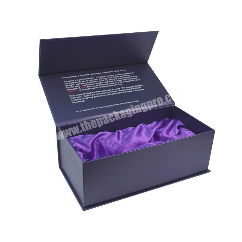 Custom Logo Printed Purple Color Powerful Magnet Closed Packaging Boxes with Satin Inside