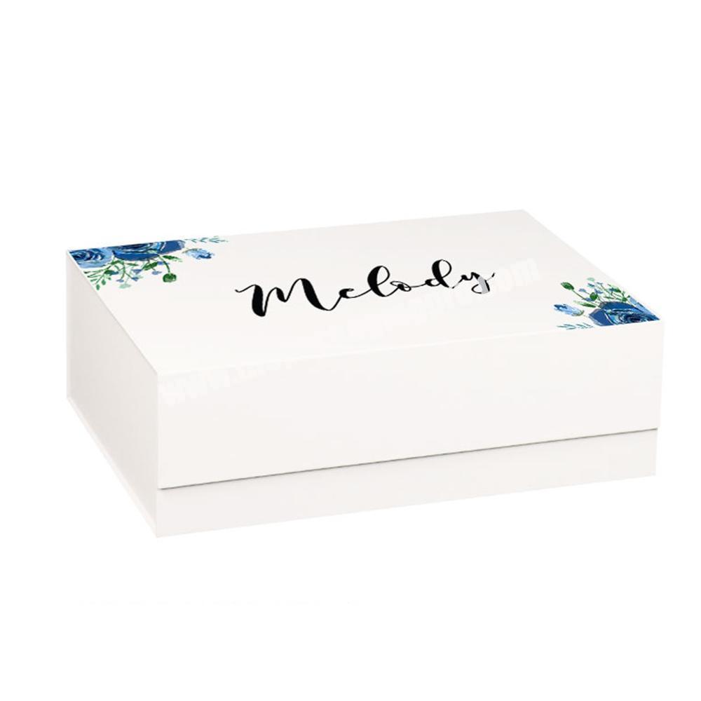 Custom Logo Printed White Magnet Closure Folding Rigid Cardboard Packaging Wedding Gift Box