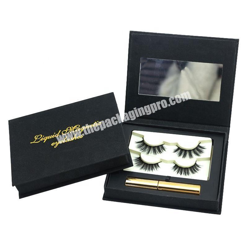 Custom Logo Printing with Mirror Tweezer Box Cosmetics Gift Set Empty Lash Magnetic Boxes Rigid Cardboard Eyelash Box Packaging