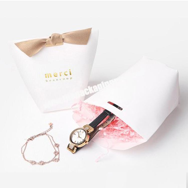Custom Logo White Card Board Packaging Watch Jewelry Favour Paper Gift Present Box With Ribbon