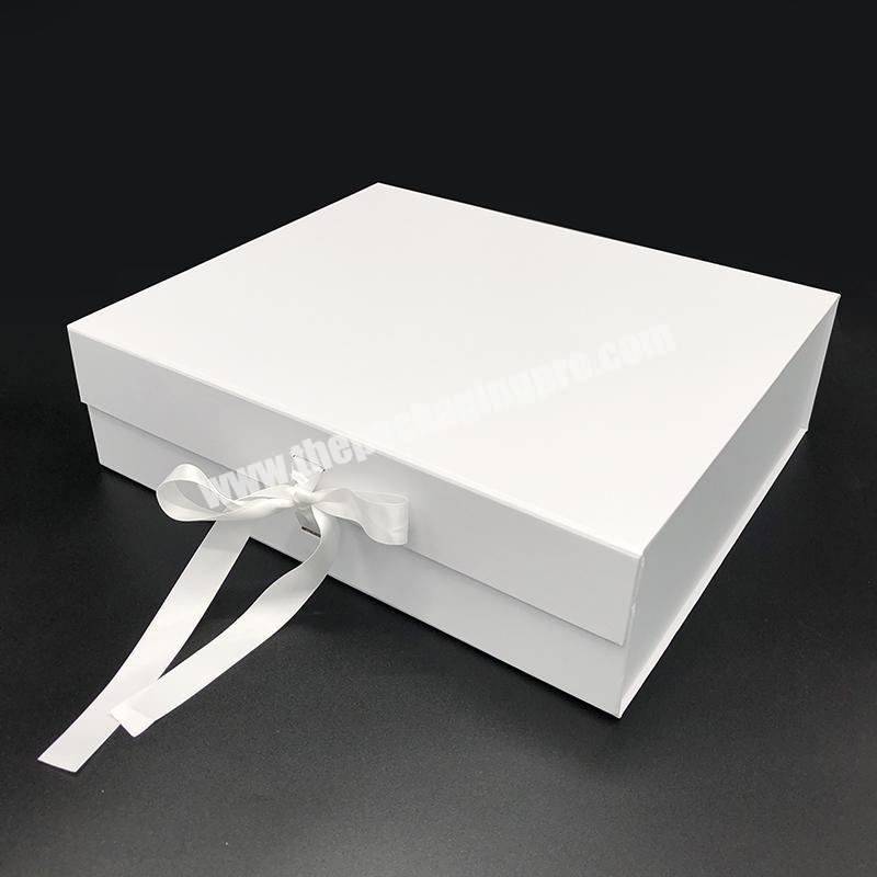 Custom Logo White Cardboard Packaging boxes with Magnetic Lid Small Rigid Ribbon Magnet Folding White Gift Box for packing