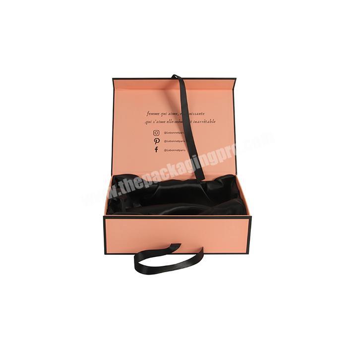 Custom Logo luxury white magnet flap clothing paper box flip top gift boxes with black ribbon closure