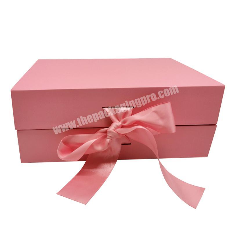 Custom Logo printed Pink Rigid Folding Gift Box Luxury Ribbon Gift Boxes Packaging Cardboard Magnetic Foldable Gift Box with Lid