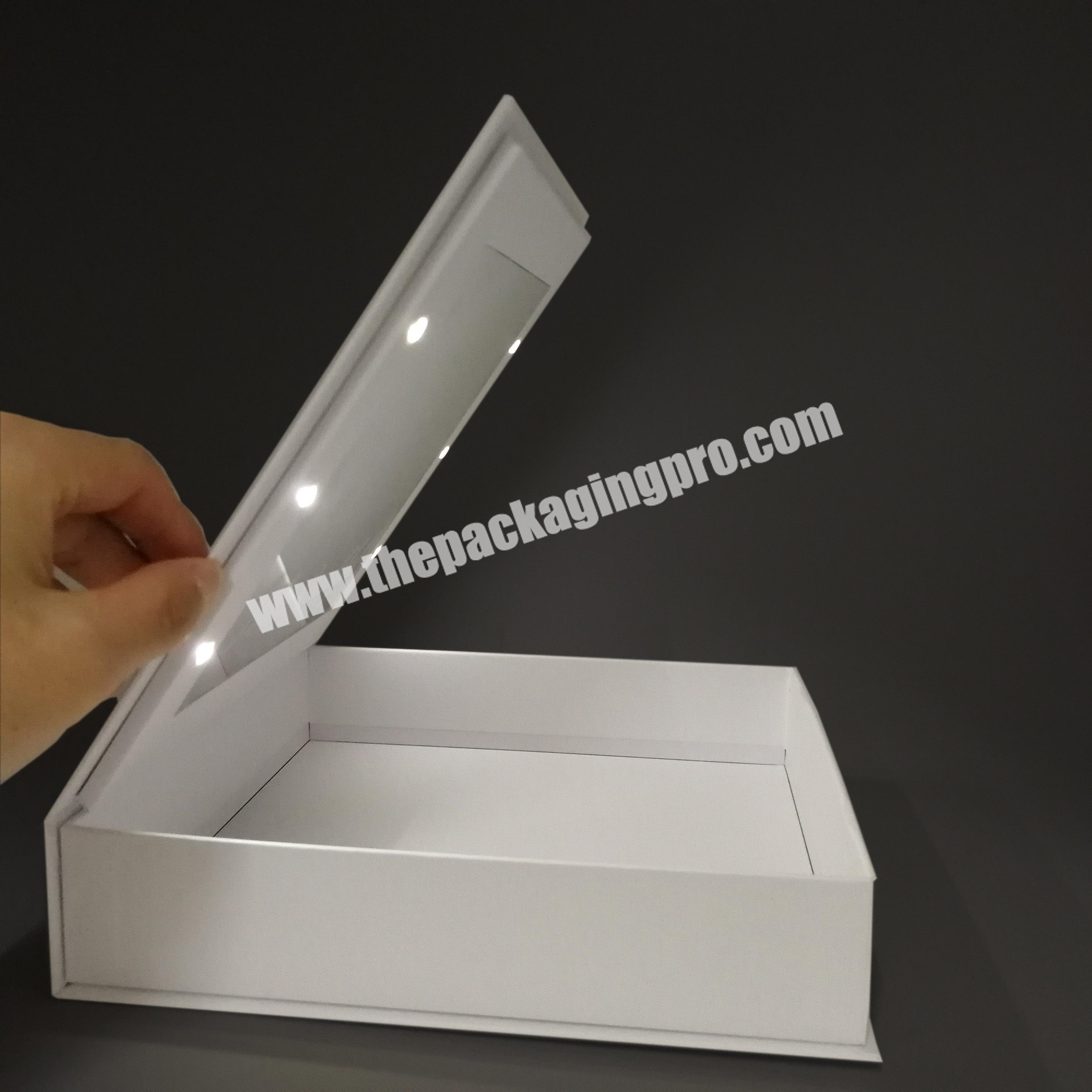 Custom Luxury Book Shape Fold Packaging  Led Light Gift Paper Box with Mirror