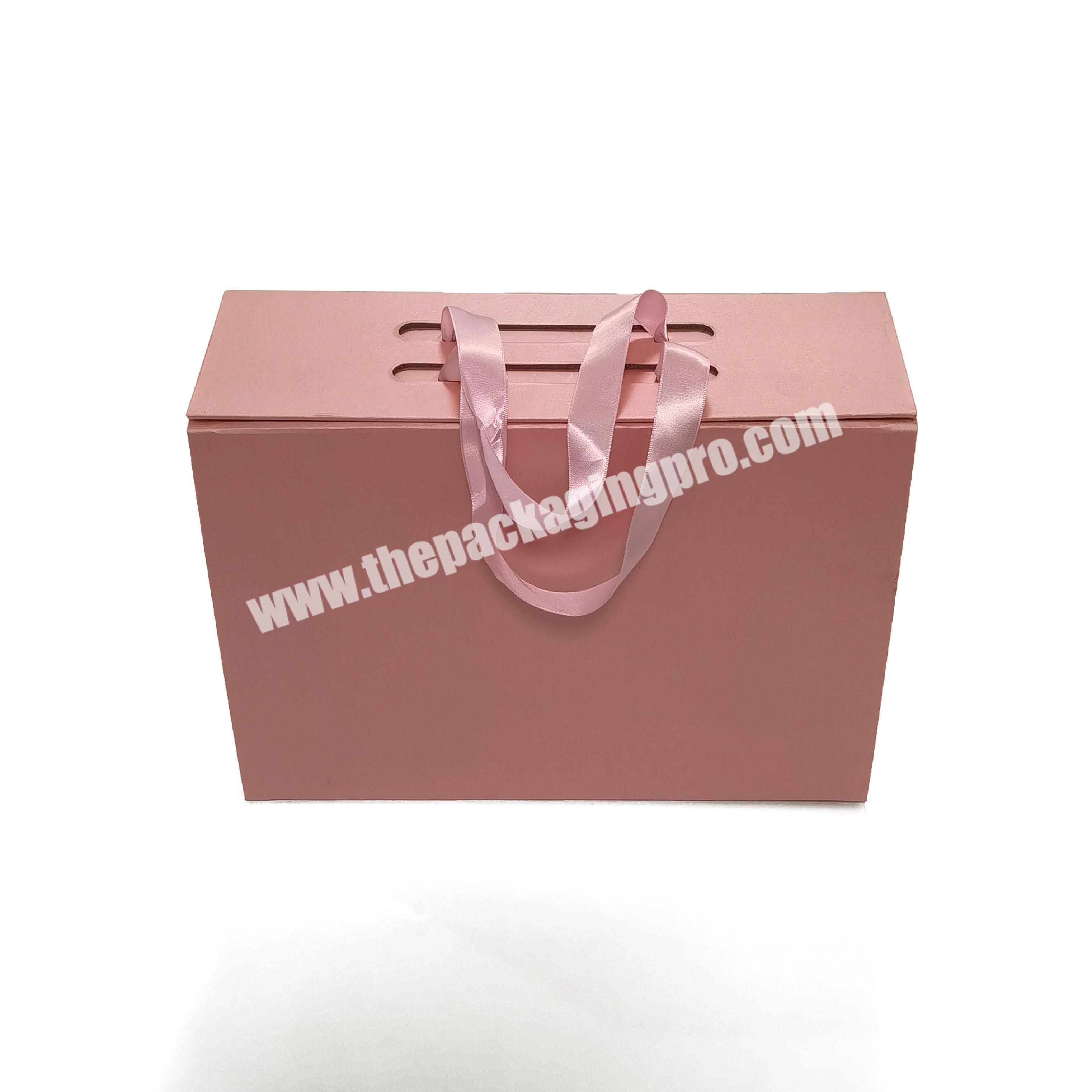 Custom Pink Portable Packaging Glitter Wedding Candy Suitcase Ribbon Luxury Bridesmaid Gift Box With Handle