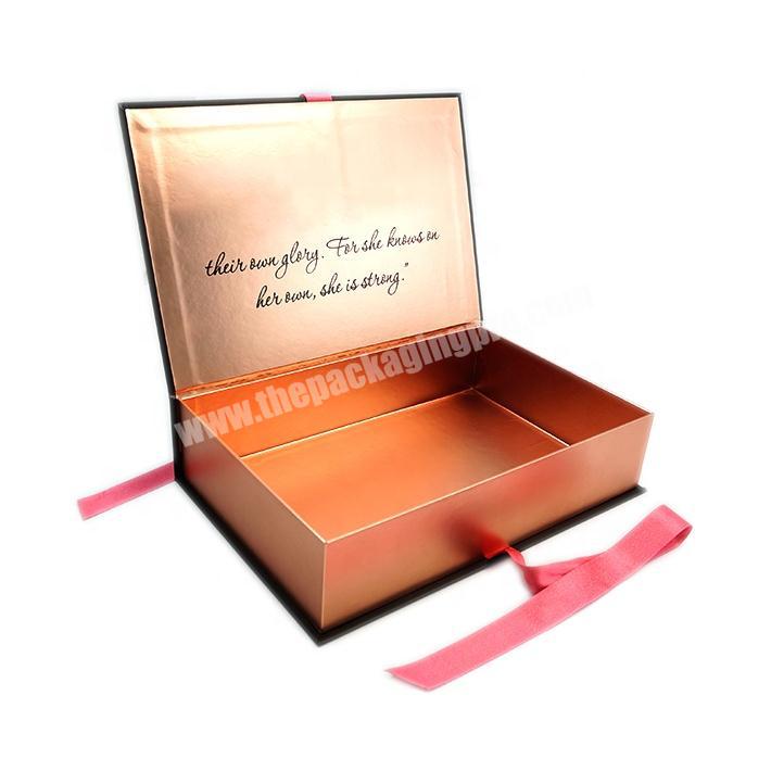 Custom Luxury Rose Gold Cardboard Gift Box Magnetic Closure Packaging Box For Hair Extension With Ribbon
