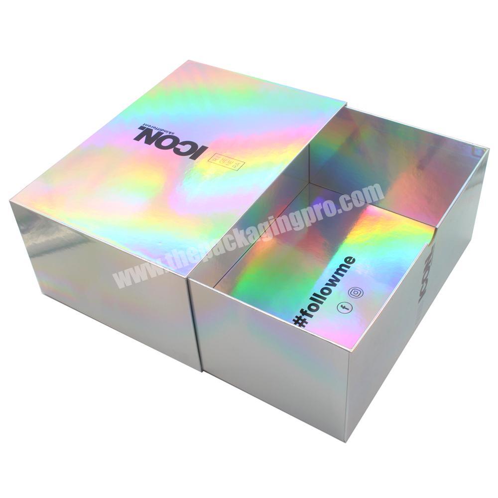 Custom Makeup Cosmetic Iridescent Hologram Gift Box Drawer Siding Holographic Hologram Box