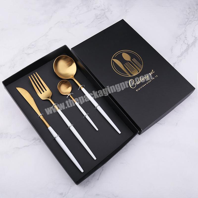 Custom Matte Black Cardboard Gift spoons forks and knives box set Packaging with EVA Foam Insert