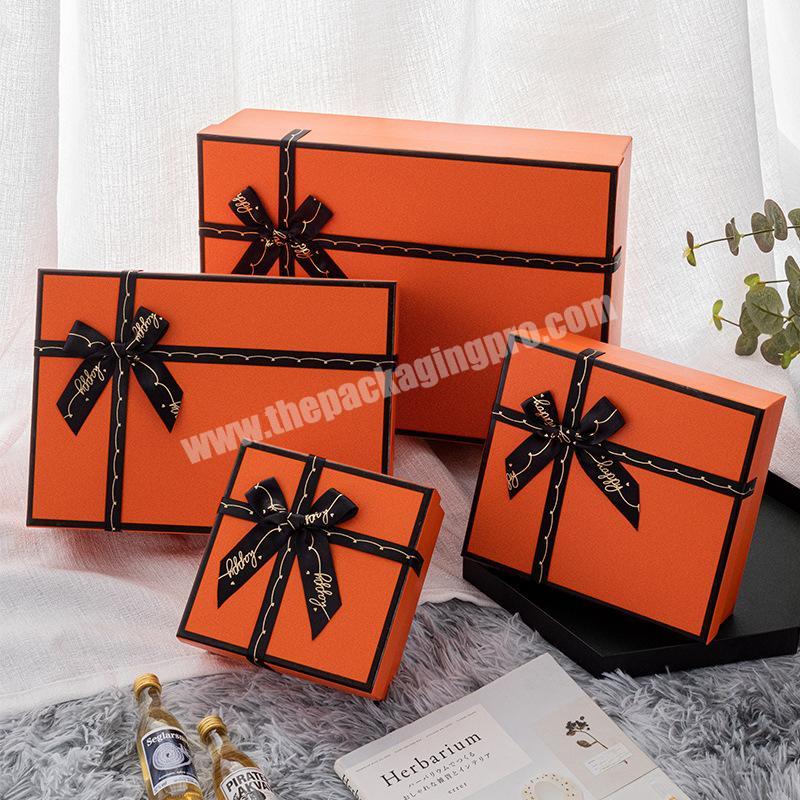 Custom Orange Multifunction Cardboard Gift Box with Ribbon Design Luxury Perfume Packaging Rigid Box with Lid