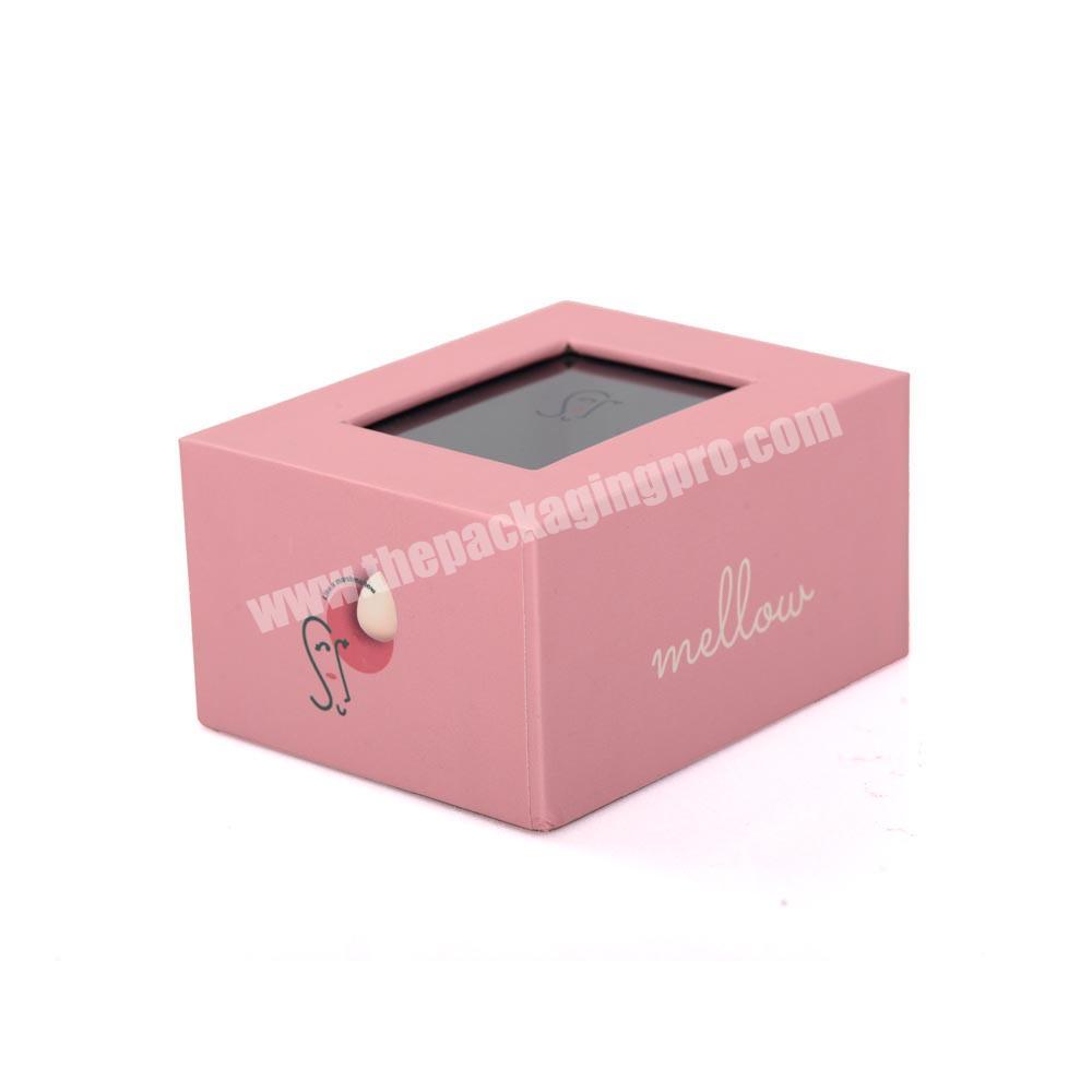 Custom PVC Window Pink Small Two 2 Pieces Rigid Gift Box Cute Package Box Packaging Box