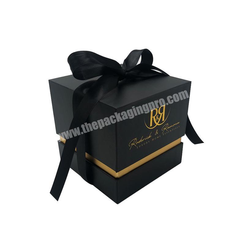 Custom  Personalised Cheap Boxes Black Gift High Quality Eco Friendly Glass Unique Packing Luxury Wedding Square Candle Box