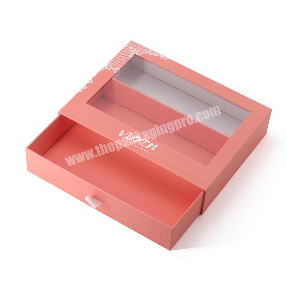 Custom Pink Paper Pull Out Gift Drawer Box Packaging With Window