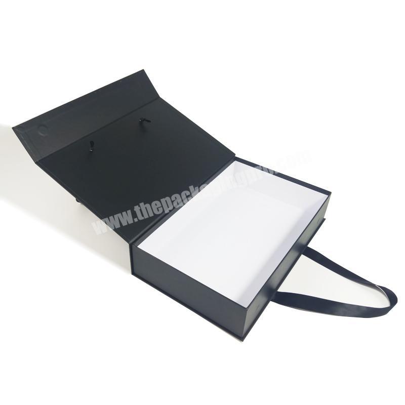 Custom Printed Black Luxury Craft Cardboard Flip Business Packaging Men Birthday Box Gift Set With Ribbon Handle