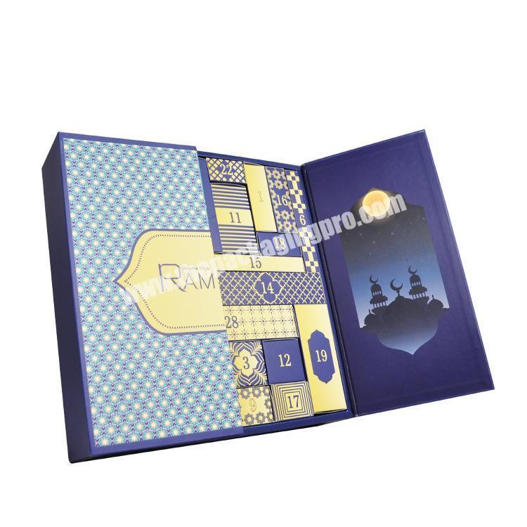 Custom Printed Empty Paper Cardboard Chocolate Cosmetic Skin Care Gift Boxes Muslim Ramadan Advent Calendar Gift Packaging Box factory