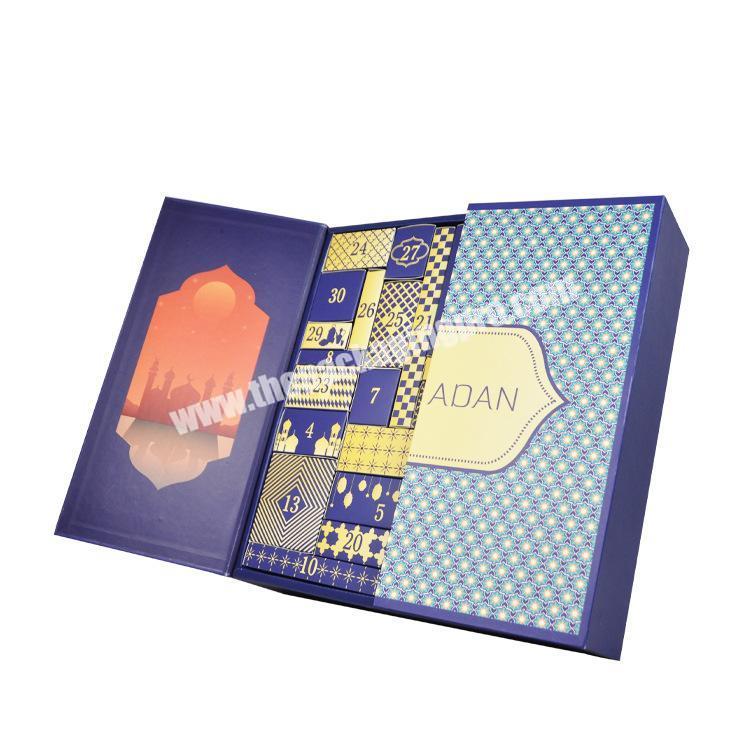 Custom Printed Empty Paper Cardboard Chocolate Cosmetic Skin Care Gift Boxes Muslim Ramadan Advent Calendar Gift Packaging Box manufacturer