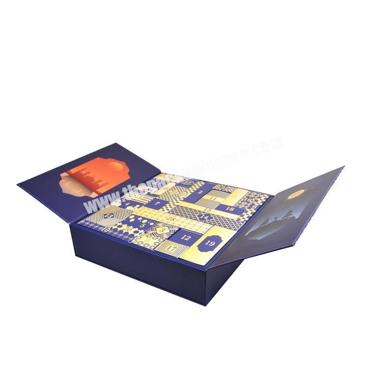 Custom Printed Empty Paper Cardboard Chocolate Cosmetic Skin Care Gift Boxes Muslim Ramadan Advent Calendar Gift Packaging Box