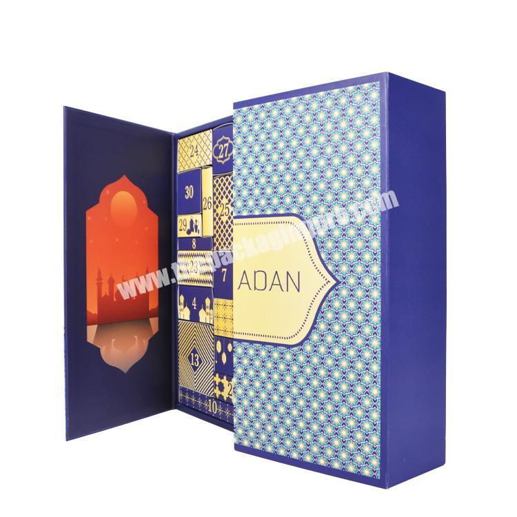 Custom Printed Empty Paper Cardboard Chocolate Cosmetic Skin Care Gift Boxes Muslim Ramadan Advent Calendar Gift Packaging Box wholesaler