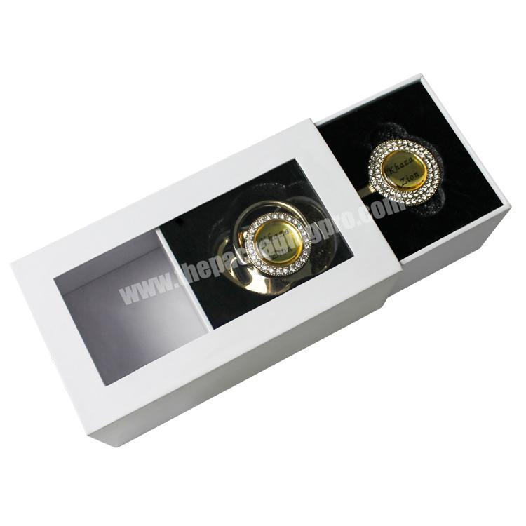 Custom Printed Luxury Cardboard Small White Paper Jewelry Packaging Drawer Rigid Gift Box With Velvet Insert