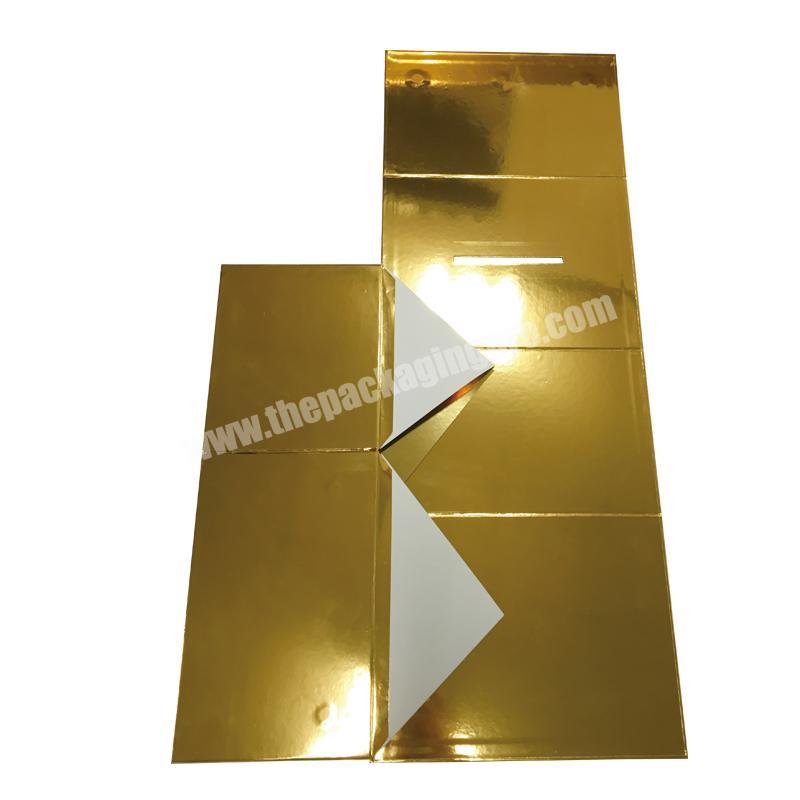 Custom Printed Luxury Folding Metallic Gold Rigid Paper Cardboard Wedding Dress Packaging Gift Box With Logo