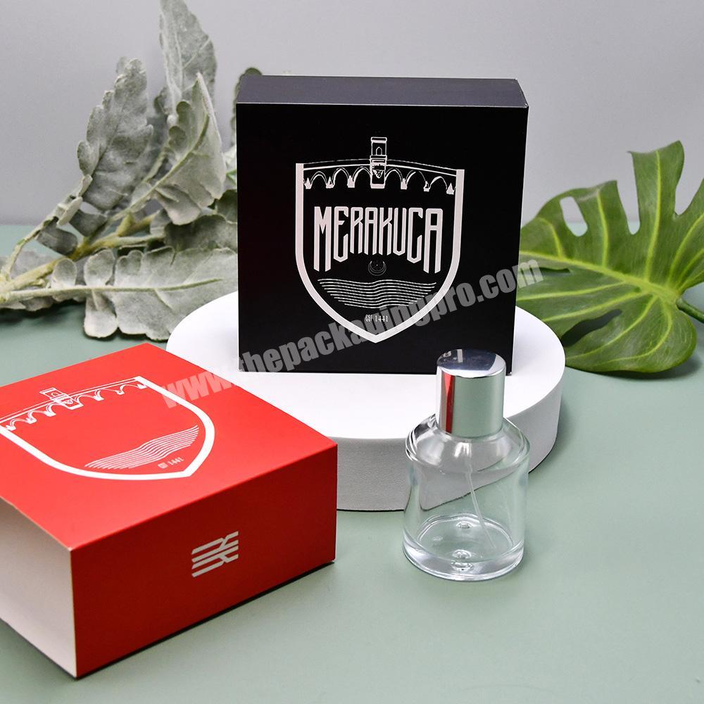 Custom Printing Black Card paper Box custom design paper empty glass bottle luxury lid & base perfume packaging