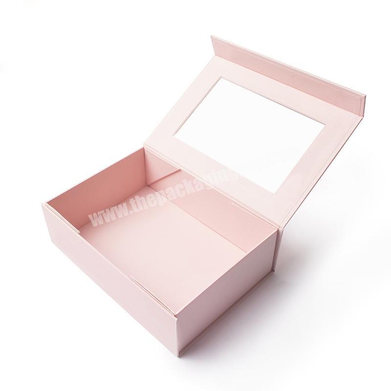 Custom Printing Factory Luxury Matte Pink Paper Rigid Cardboard Toy Packaging PVC Magnetic Lid Gift Box with Clear Window