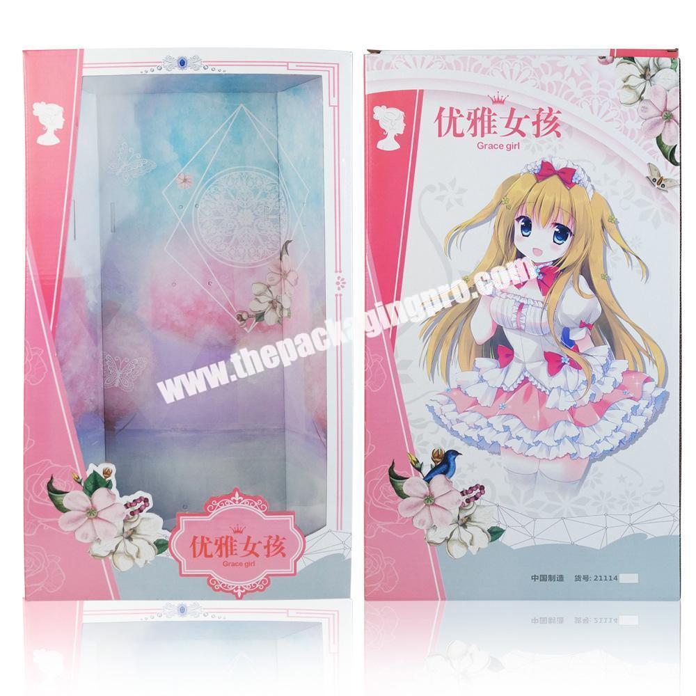 Custom Printing Foldable Large Toy Tall Baby Girls Doll Gift Packaging Paper Box With Clear PVC Window
