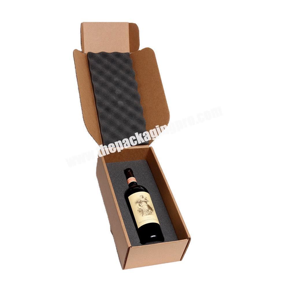 Custom  Logo Corrugated Cardboard Paper Packaging Bottle Shipping Box For Wine With Foam Divider