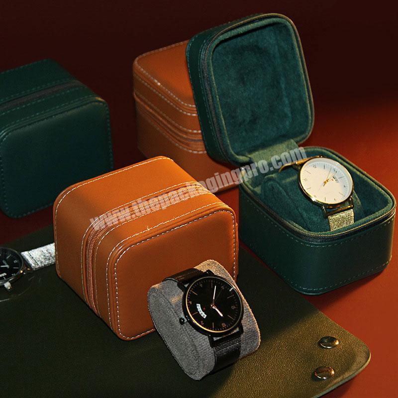 Custom Pu Leather With Velvet Watch Pillow Watch Strap Box Luxury zipper travel Gift Watch Display Box
