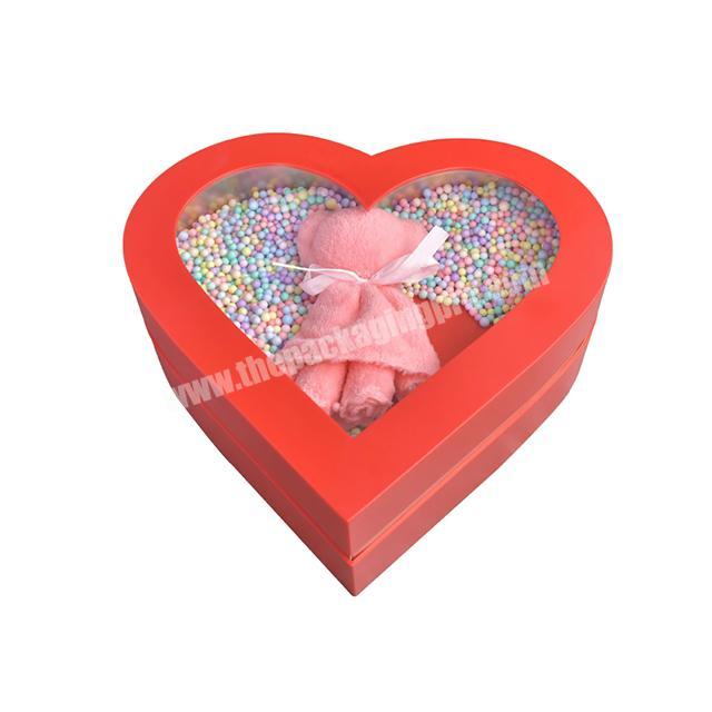 Custom Red Boxycharm Subscription Cardboard Heart Shaped Match Jewelry Candy Paper Gift Box With Clear Window For Roses Flowers
