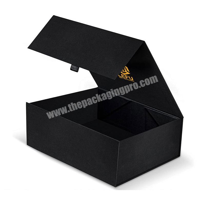 Custom Rigid Cardboard Gift Packaging Large Magnetic Paper Matt Black Custom Boxes With UV Logo