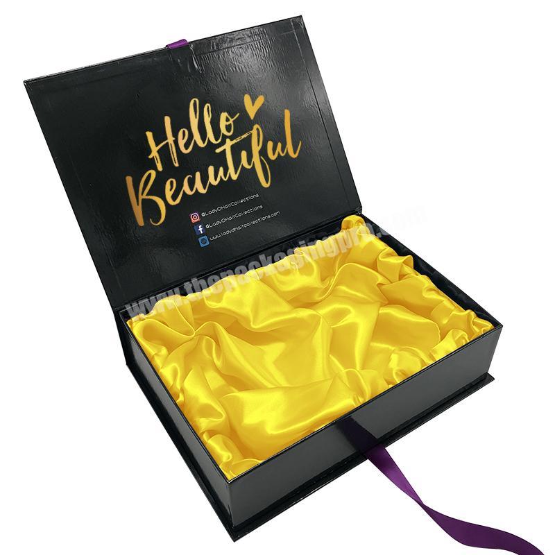 Custom Rigid Cardboard Hair Packaging Box with Satin silk insert Human Weave Wig Packaging Box Hair Extension Packaging Luxury