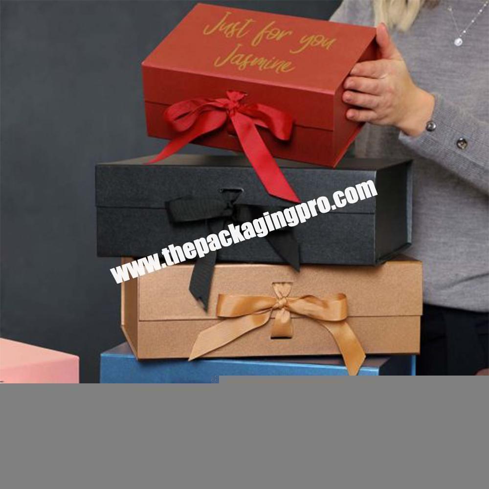 Custom Magnet Folding Luxury Rigid Packaging Red Hamper Ribbon Large Gift Box For Valentine's Day Celebration
