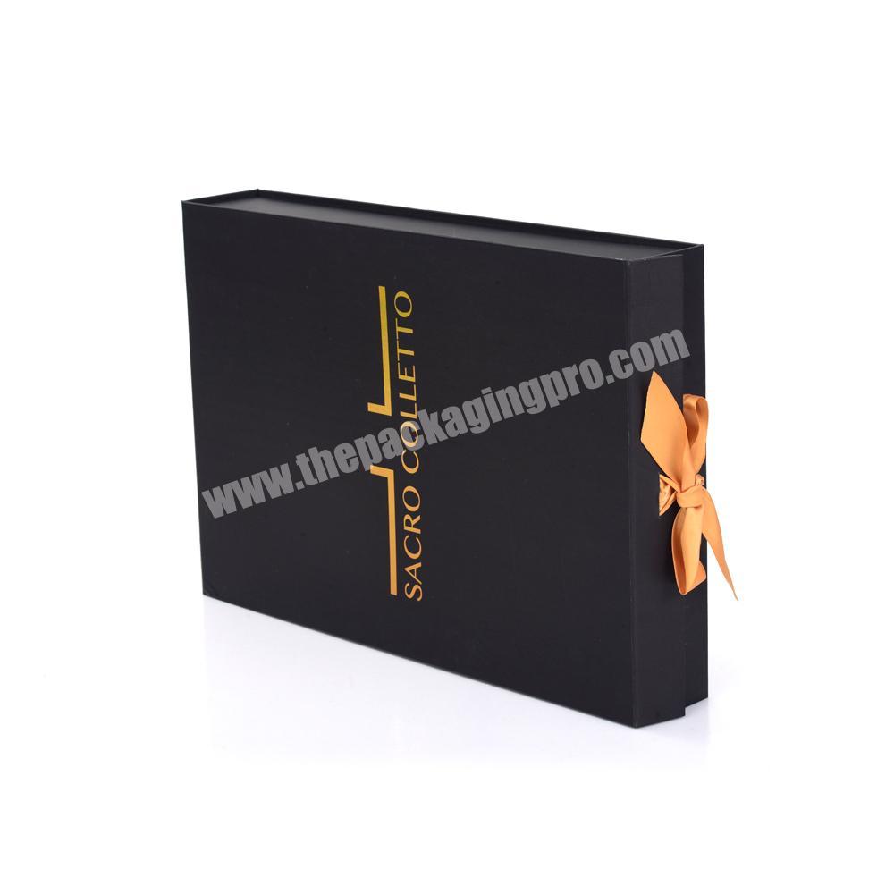 Custom Small Magnet Matte Cardboard Black Magnetic Gift Box With Ribbon