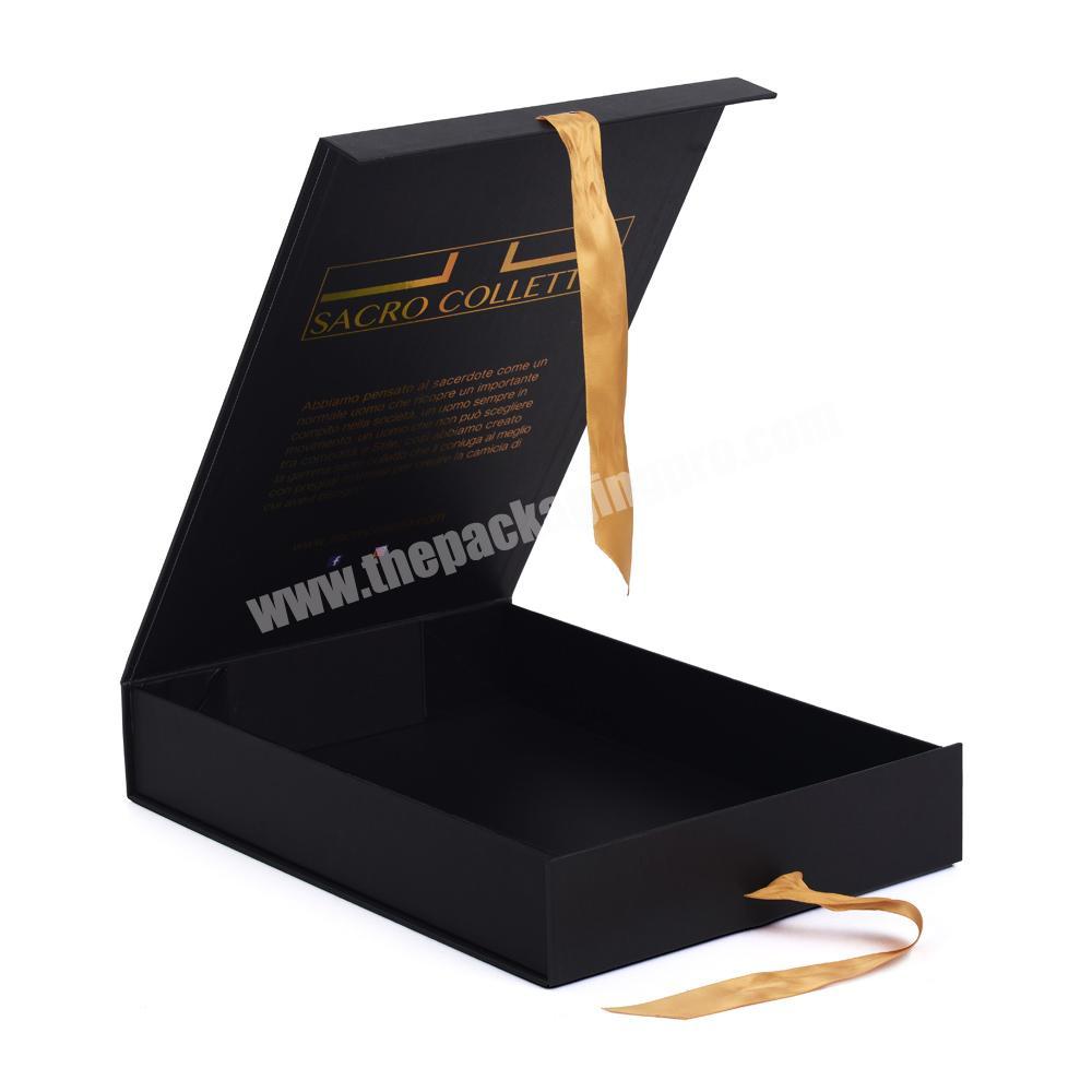Custom Small Magnet Matte Cardboard Black Magnetic Gift Box With Ribbon