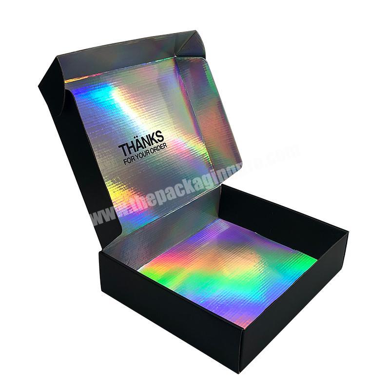 Custom Tuck Top Holographic Mailing Subscription Packaging Boxes black Printing Iridescent Corrugated Paper Shipping Mailer Box