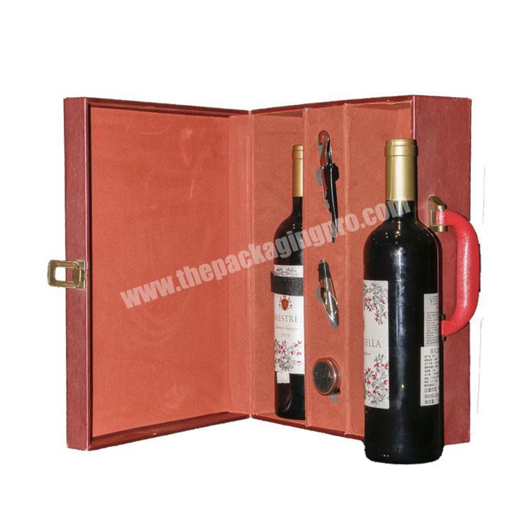 Custom  leather Wine Box two Bottle Wine Gift Box kraft wine box with Handle in stock