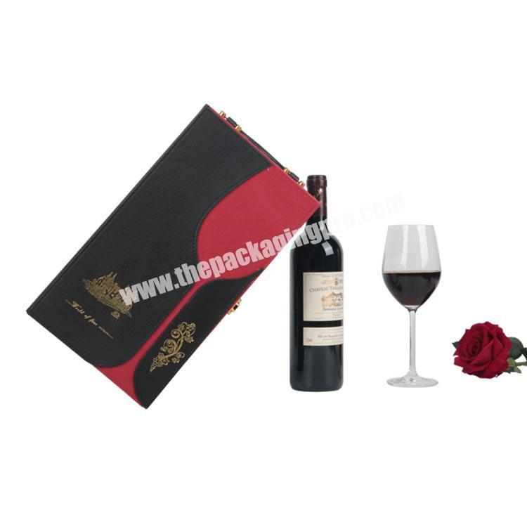 Custom  high-end PU leather wine boxes packing bottle packaging gift box with handle
