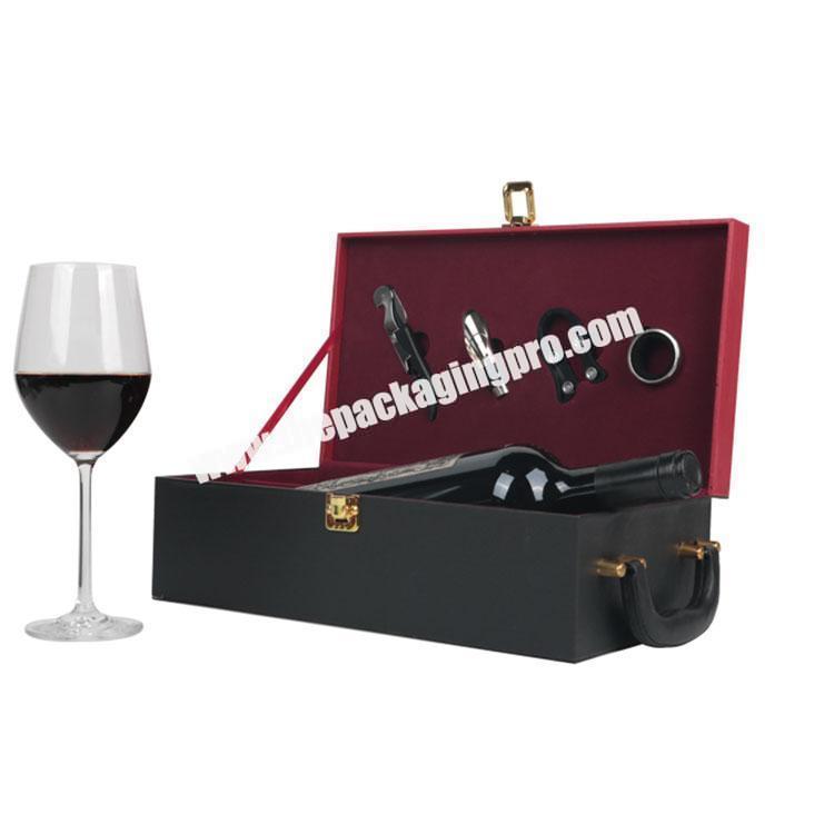 Factory  PU leather wine boxes two bottle packaging gift box with handle red wine box