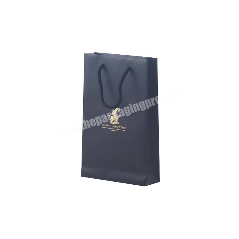 Custom black handbag with embossing gold logo string hand white paper bag with durable packaging high quality for gift packing