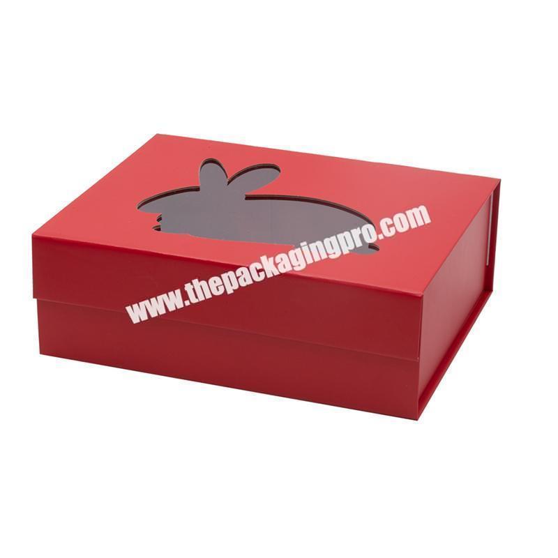 Premium red color rigid paper foldable Easter gift boxes packaging with magnetic lid