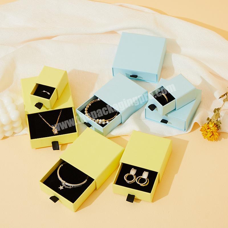 Custom creative small paper jewelry packaging box cardboard drawer style ring necklace bracelet box with insert sponge foam